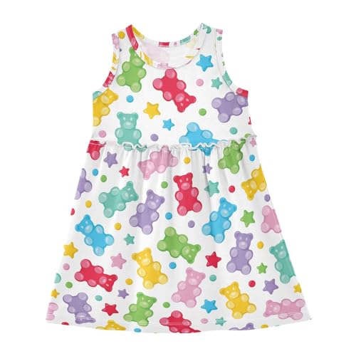 JUNZAN Colorful Gummy Bears Candies Jelly Sweets Toddler Girl Tank Dresses Swing Casual Sundresses Play Dresses 2T