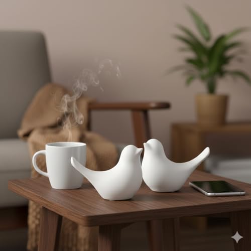Image of Ceramic Birds Figurines Ceramic Blessing Birds Figurine Home Decorations Accessories Set of 2 (White Matte)