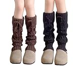 Kinder Wolle Gestrickte Beinstulpen Warme Beinbedeckungen 48cm Lange Verdickte Wintersocken mit Pompons Geeignet für Kinder über 4 Jahre alt, Kaffee und Schwarz, One size