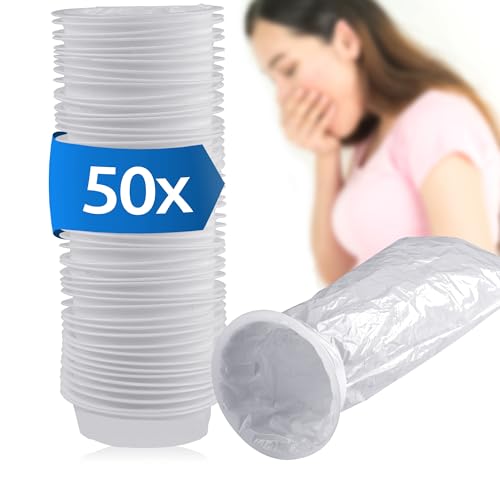 ECENCE Bolsa para vómitos con anilla 50 unidad, bolsa para vomitar para el coche, bolsa para vómito para viajar, bolsas para vomitar para avión, bolsas de vómito opacas, gran capacidad