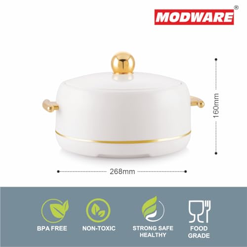 Image of Modware Atlantis Casserole 2000ml Elegant Design Premium Hot Pot, Retains Temperature for Hours, Insulated Inner Steel Casserole for Roti, Hot Box for Home, Chapati Box, Serving Bowl with Lid (White)