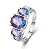Psiroy Women's 925 Sterling Silver 3ct Created Rainbow Topaz Filled Ring Band