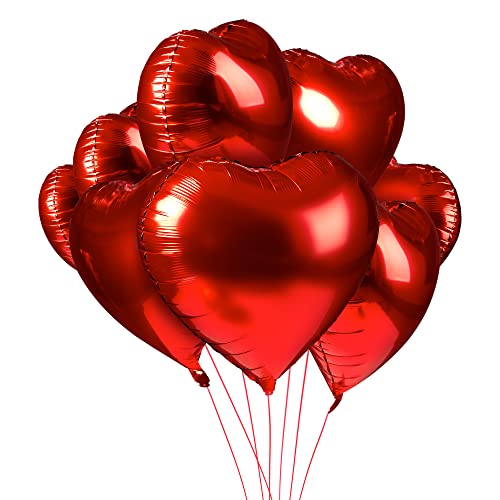34pc Red Heart Balloons Valentines Decorations - A 30 Pack of 18 Inch Red Heart Foil Balloons with 4 Ribbon Rolls and 2 Inflation Tubes - Romantic Engagement or Valentines Day Decorations