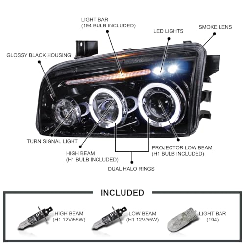 SPEC-D LED Halo Projector Headlights for 2006-2010 Dodge Charger - Image 5
