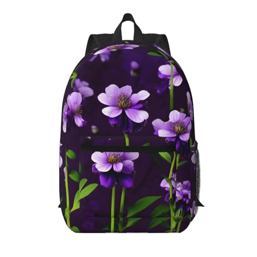 Sac à dos quotidien multi-poches noir de 17 pouces avec imprimé fleurs