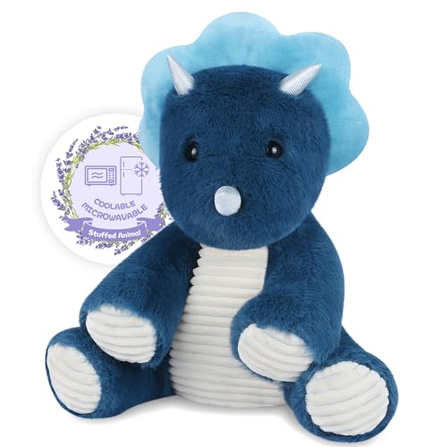 Image of SuzziPals Microwavable & Coolable Triceratops Dinosaur Stuffed Animals, Heated Stuffed Animal Heating Pads for Soothing & Relaxation, Navy Blue Dino Plush for Stress Relief, Plushies Dinosaur Gifts