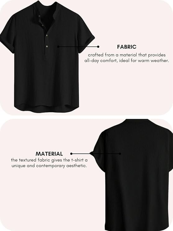 Image of LATEST CHIKAN Men's Casual Mandarian Collar T Shirts Short Sleeve Bubble Textured Short Kurta Fashion Beach Summer Kurta