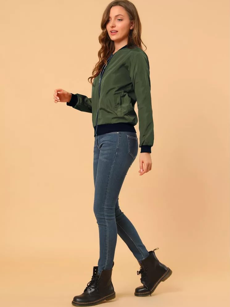 Image of TAGAS Women's Solid Bomber Jacket - Lightweight Zip-Up Stylish Casual Wear - Full Sleeve Windcheater for Girls & Women