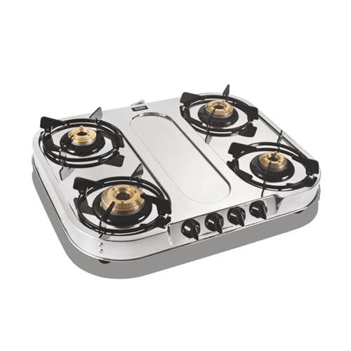 Glen Gas Stove 4 Burner Stainless Steel Gas Stoves | Extra Wide Design | 1 High Flame 3 Brass Burners...
