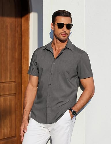 COOFANDY Mens Casual Short Sleeve Shirts Button Down Summer Beach Shirt Lightweight Textured Tops with Pocket3