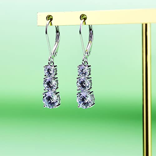 925 Sterling Silver Cubic Zirconia Leverback Drop Earrings, CZ Dangle Earrings for Women4