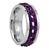 Fantasy Forge Jewelry Purple Chain Spinner Ring Womens Mens Stainless Steel Meditation Anti Anxiety Band Sizes 5-17 (17)
