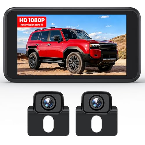 AUTO-VOX Caméra de Recul sans Fil : Offre Une Vue Avant et Arrière Plus Large, équipé d’Un écran HD 1080p Alimenté par USB, d’Un Signal Stable,...
