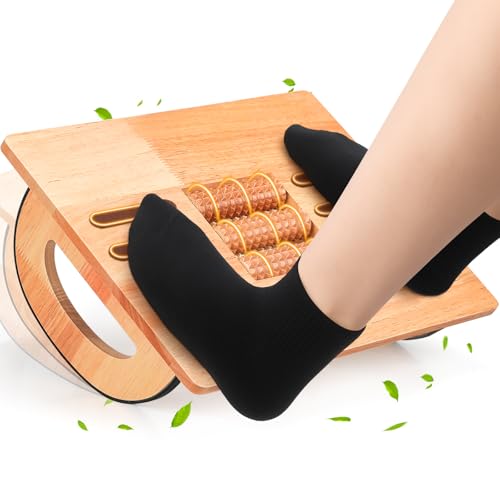 ONUEMP Foot Rest for Under Desk at Work, Wooden Small Foot Stool Footrest with Roller Massager, Ergonomic Rocking Office Footstool Desk Stool for Feet, Leg Rest Rocker Stand for Chair Computer Gaming