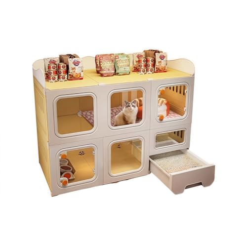 jsdskw 猫屋内 屋内用トイレ 大型DIY猫フェンス 通気性良好 猫脱走防止扉キャットケージ 猫用トイレ付き 猫ハウス 大きめ動物ケージ 大型猫用ケージ 多頭飼い猫 折り畳み式 移動便利 (バッフル付き2層エクステンション)