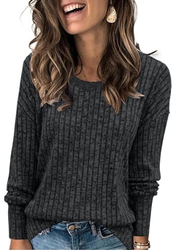 Womens Tops Long Sleeve Long Sleeve Shirts for Women Casual Loose Lightweith Sweaters Grey XL