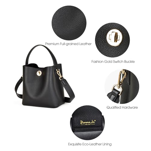 Image of DONNAIN Genuine Leather Bucket Tote Bag for Women, Small Crossbody Bag and Trendy Shoulder Bag with Adustable Strap | Genuine Leather