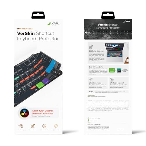 Image of JCPal Davinci Resolve Shortcut Guide Keyboard Cover for Apple MacBook Pro 14 inch / 16 inch (M1-M5), MacBook Air 13 inch / 15 inch (M2-M5) and MacBook Neo (US-Layout)