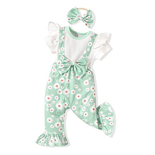 Image of HINTINA Newborn Baby Girl Romper Outfits Short Sleeve Jumpsuit Clothes Set