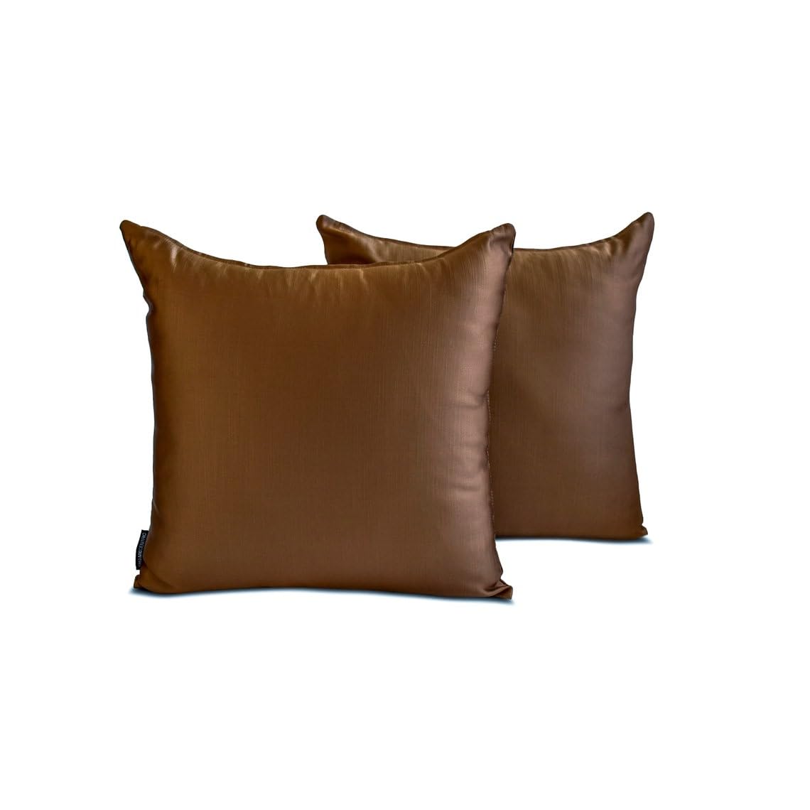 The HomeCentric Decorative Cushion Cases Brown Pack of 2, 55x55 cm (22"x22") Satin Solid Thow Cushion Case For Sofa, Solid Modern Style - Brown Slub Satin โ image 1