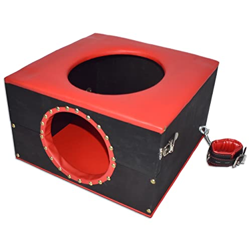Edle BDSM Facesitting Smother Box - Erotik Queening Sklaven Toilette + Handfesseln - abschließbarer Sexmöbel mit Sitzpolster - Liebesmöbel Sex Stuhl Hocker