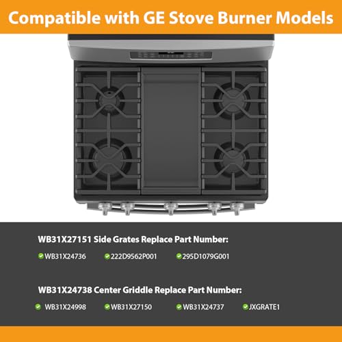 Image of WB31X27151 Side Grates WB31X24738 Stovetop Griddle Replacement for GE General Electric Stove Parts,WB31X24736 Cooktop Grates WB31X24998 Cast Iron Griddle for Stove Top JGBS66REKSS JGB735SPSS Gas Stove