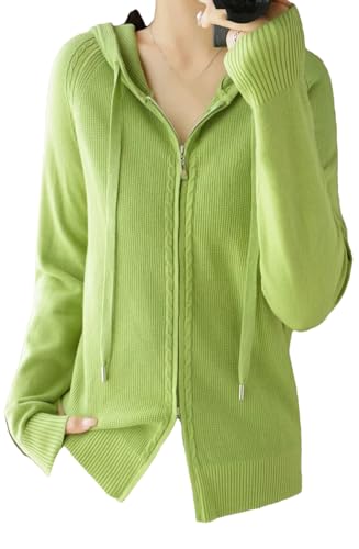 Women Hooded Zippered Cardigan Cashmere Sweater