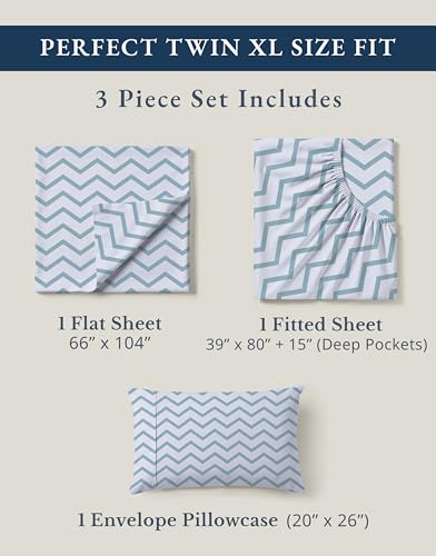 Image of LANE LINEN Twin XL Sheets 100% Organic Cotton Cooling Soft 3pc - Chevron | Twin XL Sheets In Organic Cotton Percale - Cool All Summer, Cozy All Winter, Crisp Hotel-Style Feel, Soft From The First Wash