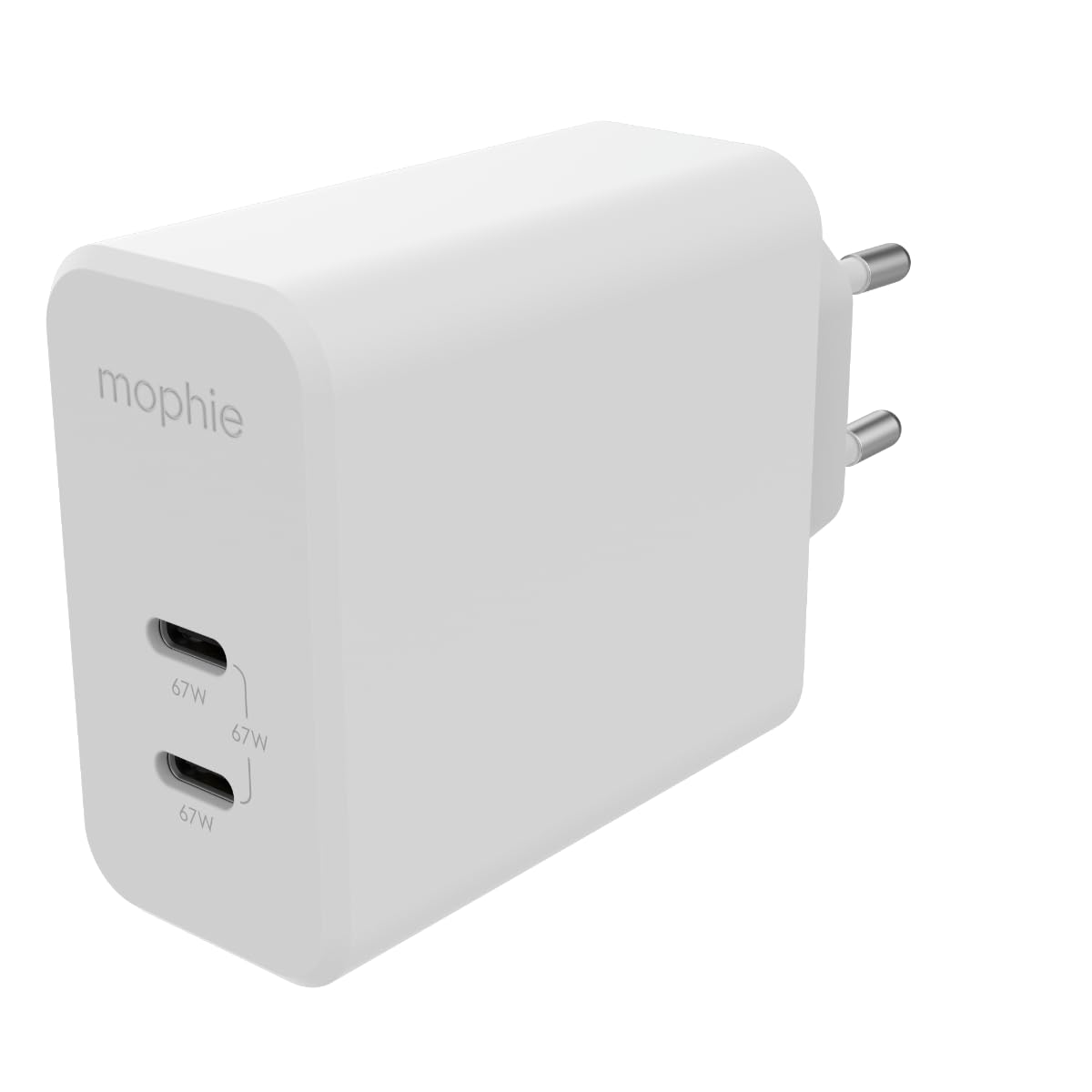 ZAGG Mophie Speedport 67 Wall Charger, 67 Watts, GaN, Fast Charging, Dual Port, Lightning Device, (bianco, adattatore UE)