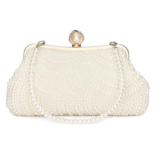 BAIGIO Bolso de Fiesta Clutch Mujer Carteras de Mano de Perla Bolso de Noche Estilo Elegante Monedero del Banquete Bolso de Boda Cocktail