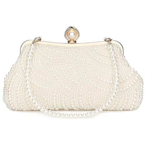 Image of UBORSE Women Pearl Clutch Bag Noble Crystal Beaded Evening Bag Wedding Clutch with Pearl Chain
