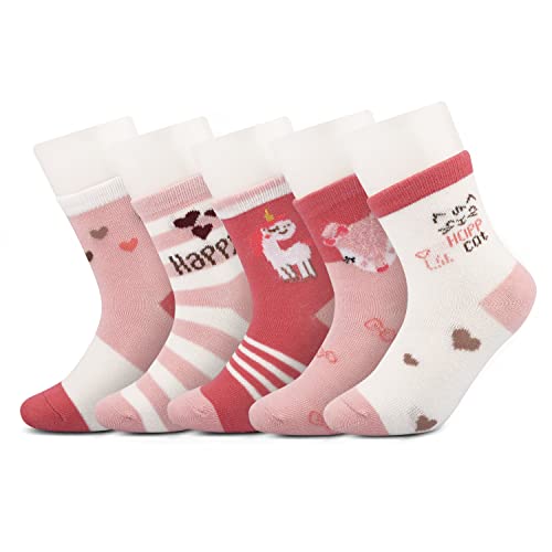 Image of Pink Socks for Girls, Calf length, Soft Pure Cotton, Lightweight & Breathable, 1 to 9 Years, Pack of 5, Designer socks, Gift Option