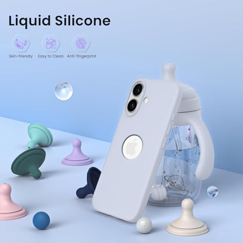 Image of Elzzi Microfiber Logo Cut Cover Compatible for iPhone 17 Case Liquid Silicone Cases Full Body Protective Covers Anti Fingerprint Back Cover with High Raised Camera Lips (Mist Blue)