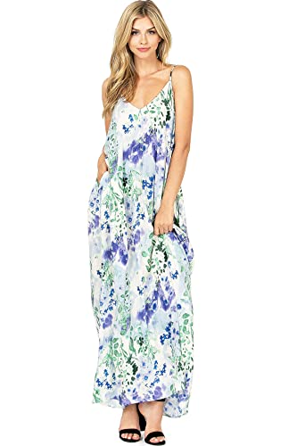 LoveStitch Women's Harem Summer Floral Pocket Maxi Dress Violet