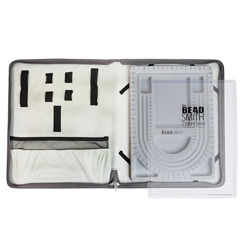 Image of The Beadsmith Bead Folio - Basic Elements | 28 inch U Channel Bead Board with Lid and a Zippered Storage Case, Keep Your Designs, Beads & Tools Secure