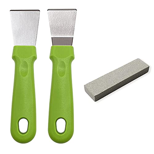 2 Stück Reinigungsschaber für Öfen, Herde, Induktionskochfeld, Edelstahl, Mehrzweck-Küchenschaber mit Kunststoffgriff, gerade Version + Biegeversion,grün(gerade Version + Biegeversion) Cover