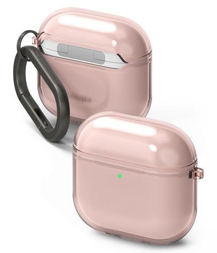 Image of Ringke Air Compatible with Airpods 4 Case Cover Soft Flexible Shockproof Anti-Scratch Slim Fit Protective Cover for Wireless Charging with Carabiner - Pink