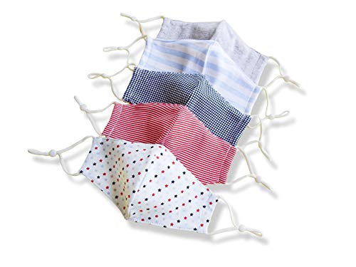 Hope Love Shine Cotton Face Masks W/Adjustable Ear Loops & Filter Pocket - Reusable, Breathable, Washable Cloth Mask - Fabric Masks For Girls & Boys (Gray, Stars, 2 Stripes, Houndstooth - 5 Pack) #TOP2