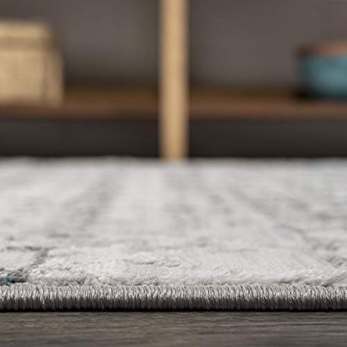 Image of JONATHAN Y Faded Trellis Gray /Turquoise Runner Rug 2X8 ft, Ancient for Living Room, Bedroom, Kitchen, Office, Easy-Cleaning, High Traffic, Pet-Friendly, Non-Shedding SOR206A-28