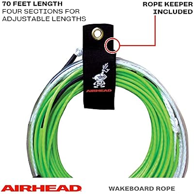 Airhead Dyneema Flat Line Wakeboard Rope, 4 Sections, 70-Feet, Green