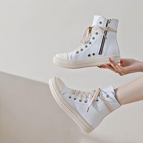 Amtopiyo Women's Bright Candy Colors Sneakers Fashion PU Leather Lace-Up Zipper Ankle Boots2