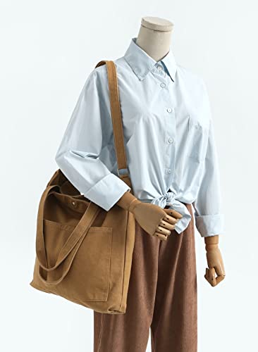 Image of Jeelow 16oz Washed Canvas Tote Bag, Heavy Duty Shoulder Crossbody Handbag, 2 Front Pockets and Snap Closure for Men and Women