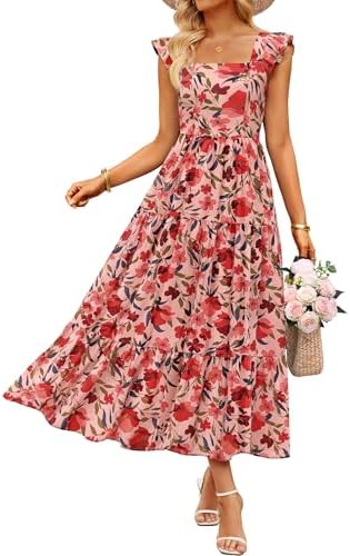 ZESICA Women's Summer Boho Floral Midi Dress 2026 Casual Ruffle C...