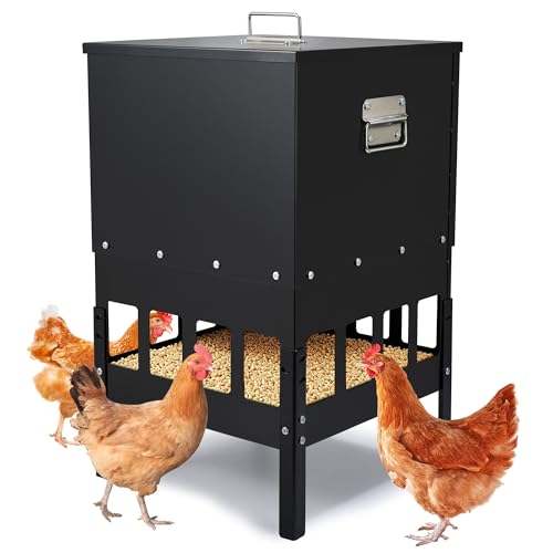 55-70LBS Large Chicken Feeder No Waste 16-Ports Automatic with Magnetic Baffle to Prevent Rodents and Mice Large Poultry Feeder Adjustable Height Suitable for All Poultry Weatherproof