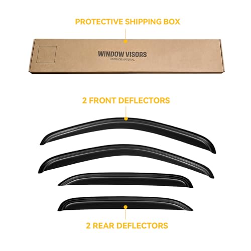 Image of Window Visors for Chevy Chevrolet Tahoe & GMC Yukon 2007-2014 (Not fit Yukon XL), Rain Guards Shield Vent Deflector Shade Dark Smoke 2008 2009 2010 2011 2012 2013, Tape-On, 4PCS