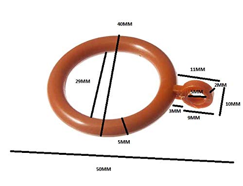 100 x Medium Brown Plastic Drape Curtain Pole Rod Rings 28MM ID 40MM OD