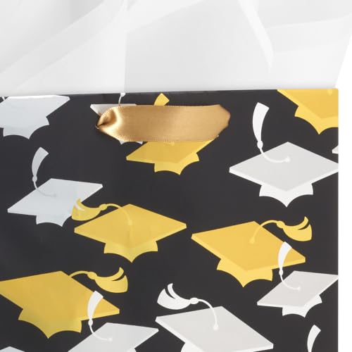 Hallmark 9" Medium Graduation Gift Bag with Tissue Paper (Gold and Silver Mortarboards on Black) for College, High School, 8th Grade, Kindergarten, Nurses - Image 5