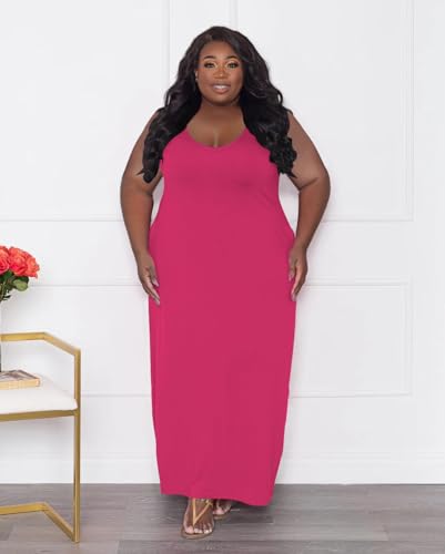 Image of TOPSRANI Womens Plus Size Maxi Dresses for Women Oversize Casual Short Sleeve V Neck Loose Plain Solid Trendy Summer Dress
