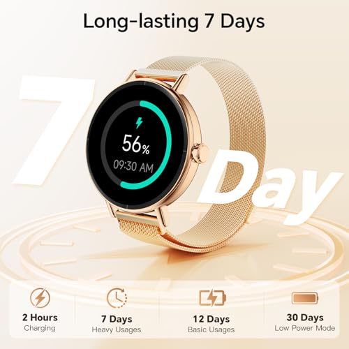 Image of Yoever Smart Watches for Women, 1.57 inch HD 43mm Fitness Tracker Answer /Make Call, Heart Rate /Sleep /SpO2, Round Smart Watch for iPhone /Samsung /Android, IP68 Waterproof, 110+ Sport Mode - Gold