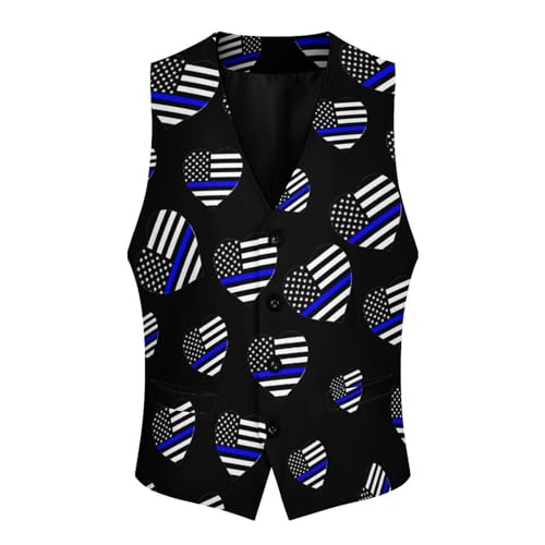 Thin Blue Line US Flag Heart Novelty Men's Suit Vest Funny Formal Dress Vests Business Waistcoat3